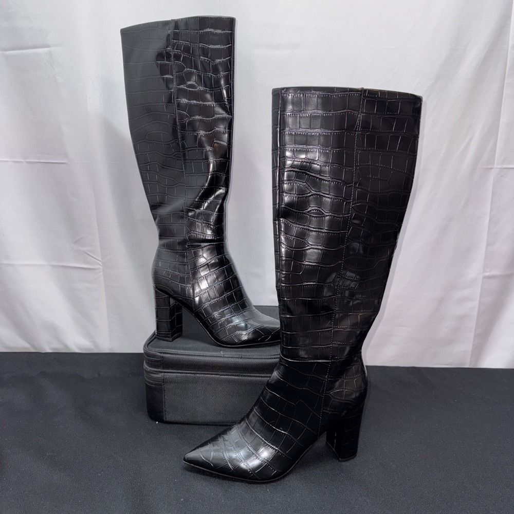 Marc Fisher Boots Black Tall LTD Giancarlo 2 Crocodile Women's sz 8.5
